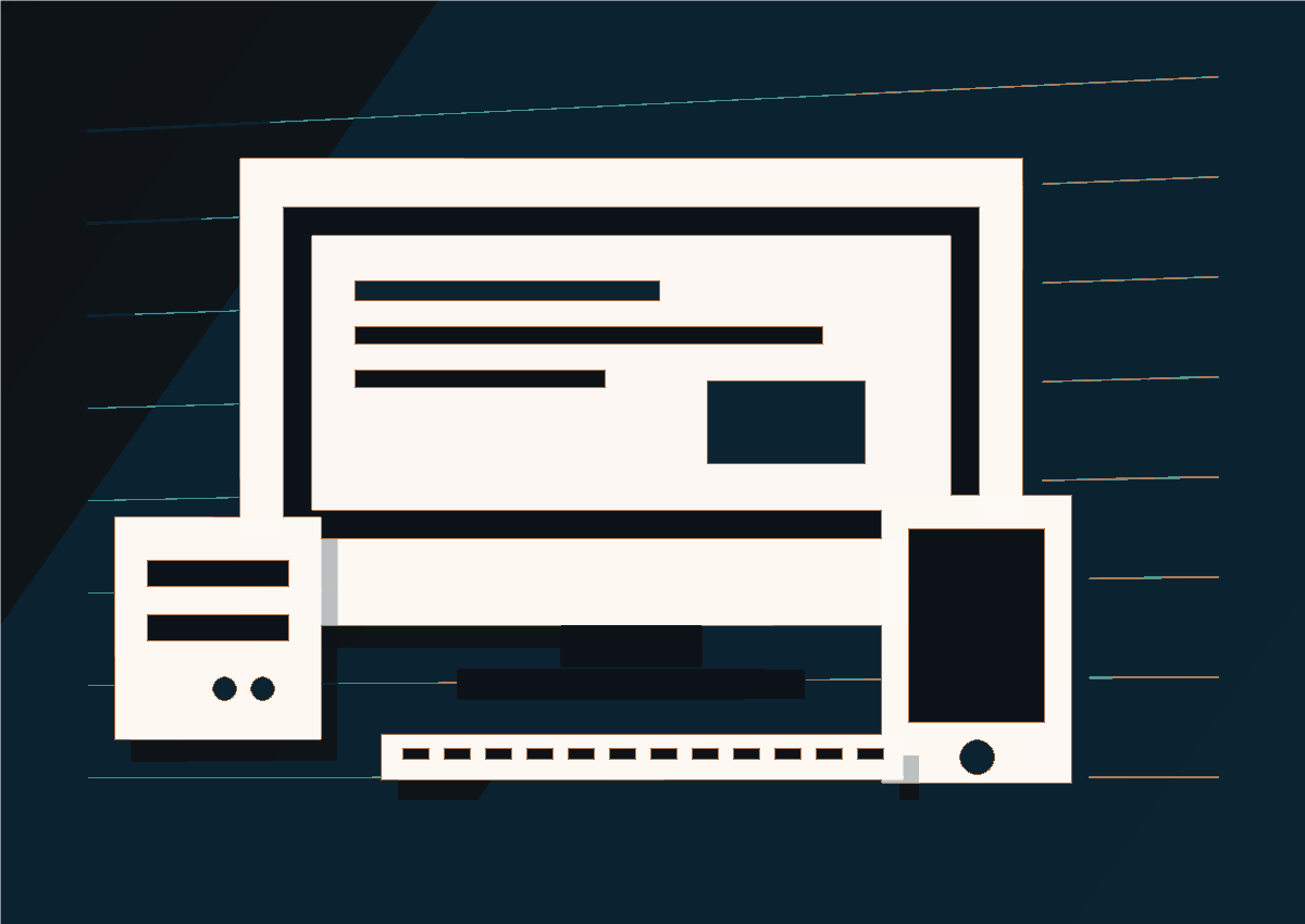 Illustration d'un poste informatique avec écran, NAS et téléphone